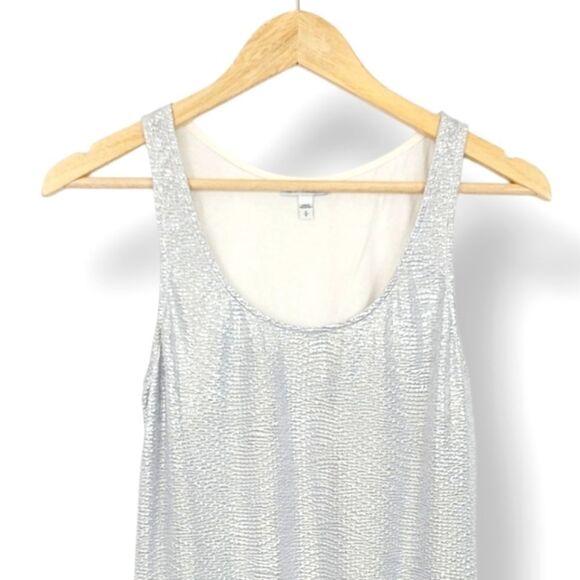 Vintage 90s Y2K Express Textured Silver Metallic Jersey Knit Tank Top Size Small - Picture 4 of 7